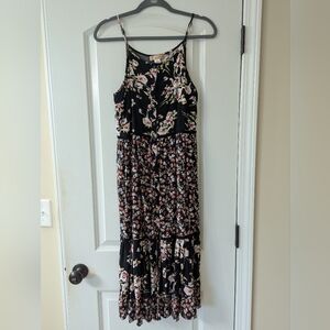 Band of Gypsies Black and Pink Ruffled Tiered Sundress